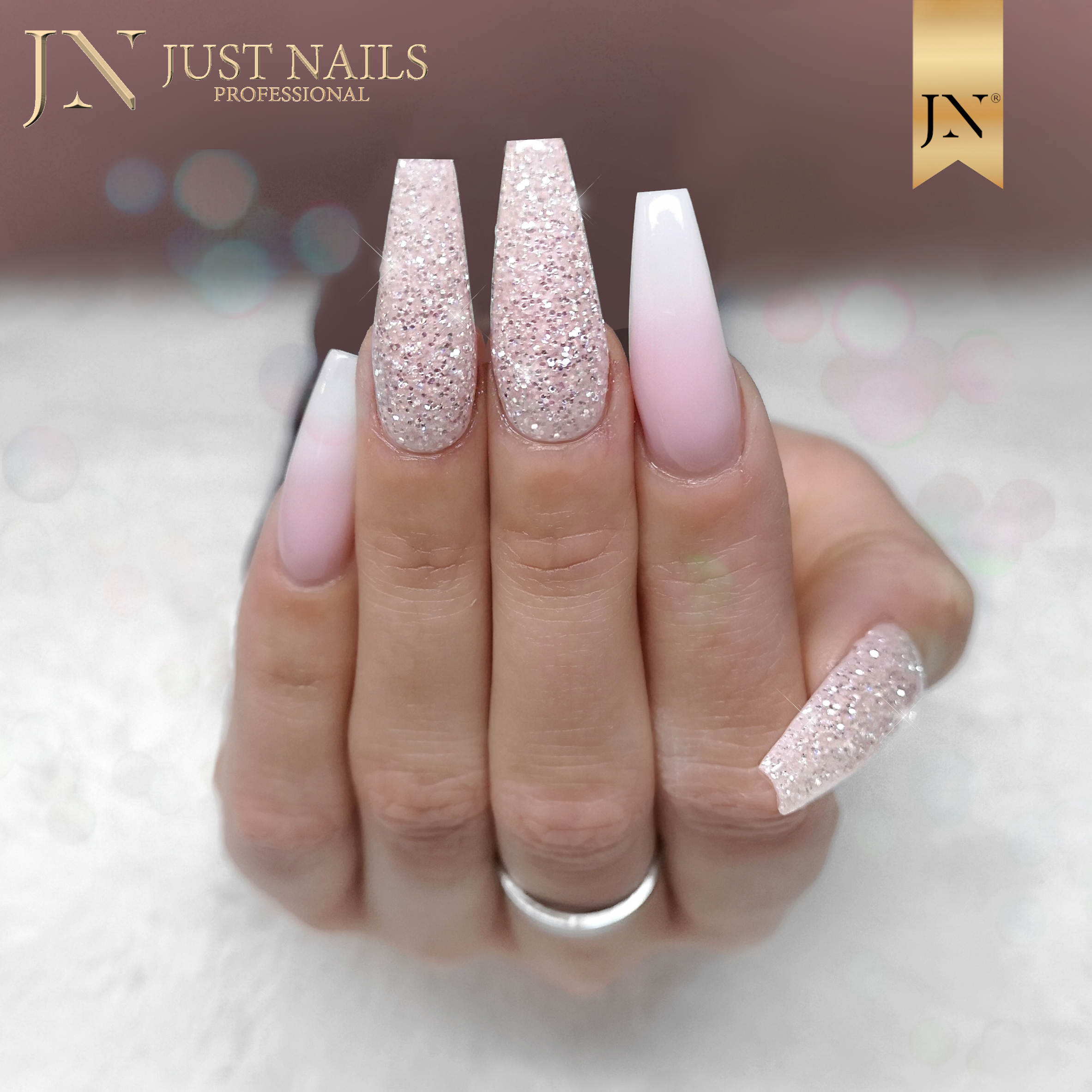 Pure Pink Ombre Glitter Nail Press On Nail set with Glue – auraxnail